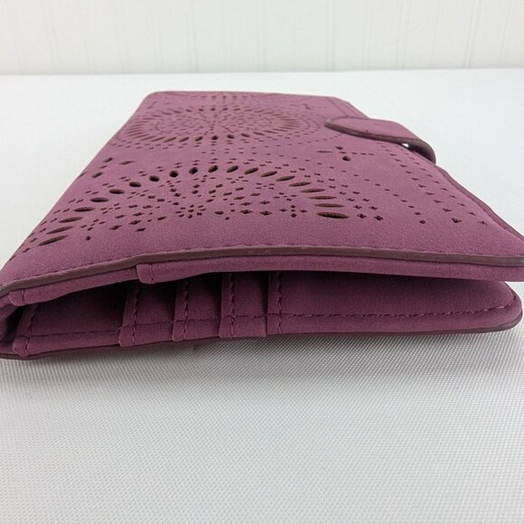 Francesca's Travel Wallet Laser Cut Design Purple Gold Clutch Style - Picture 2 of 12